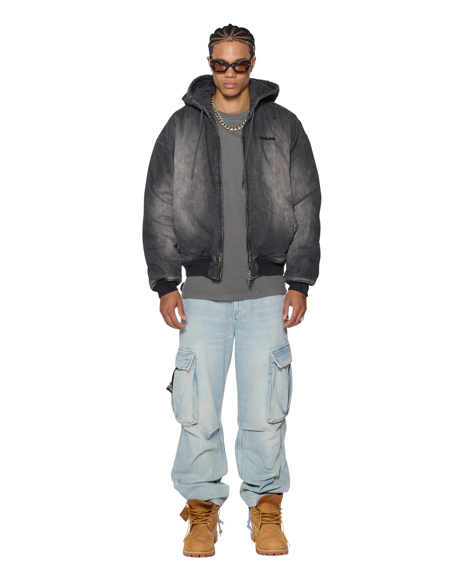 Mens Slouch Bomber Jacket Faded Black Jackets - Image 2