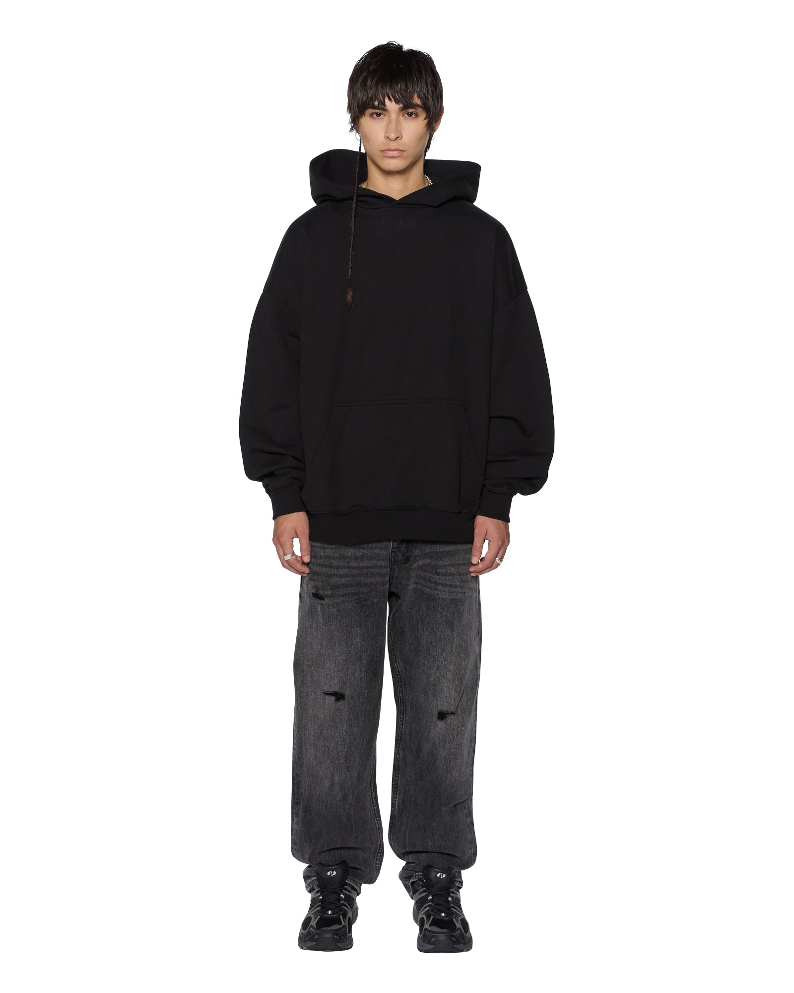 Mens Intruder Ekcess Hoodie Jet Black Fleece - Image 2