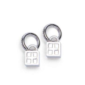 Krystal Box Cross Huggie Earings Silver