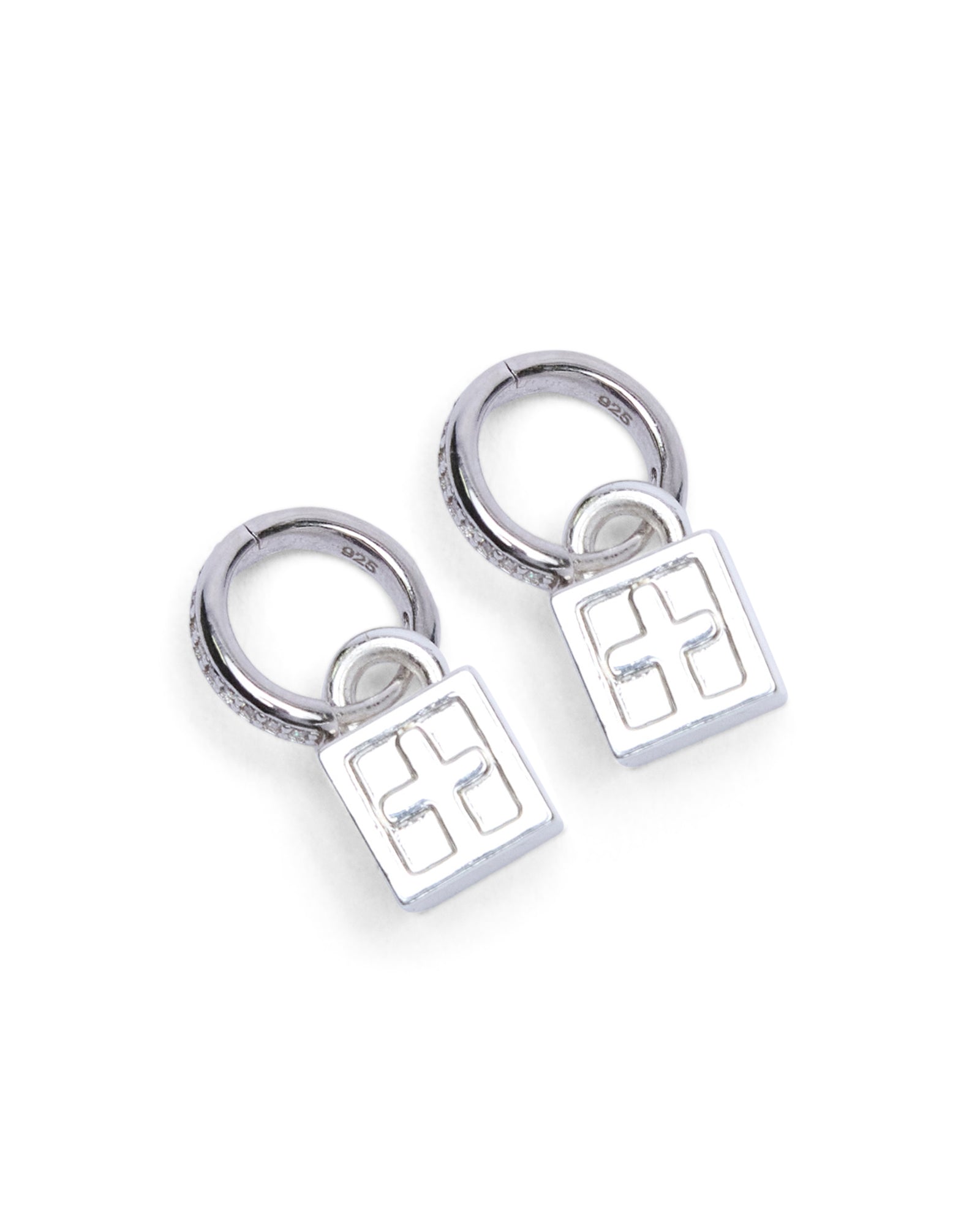 Krystal Box Cross Huggie Earings Silver - Image 3
