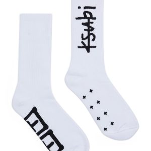 1999 Crew Ribbed Socks - White and Black Cotton