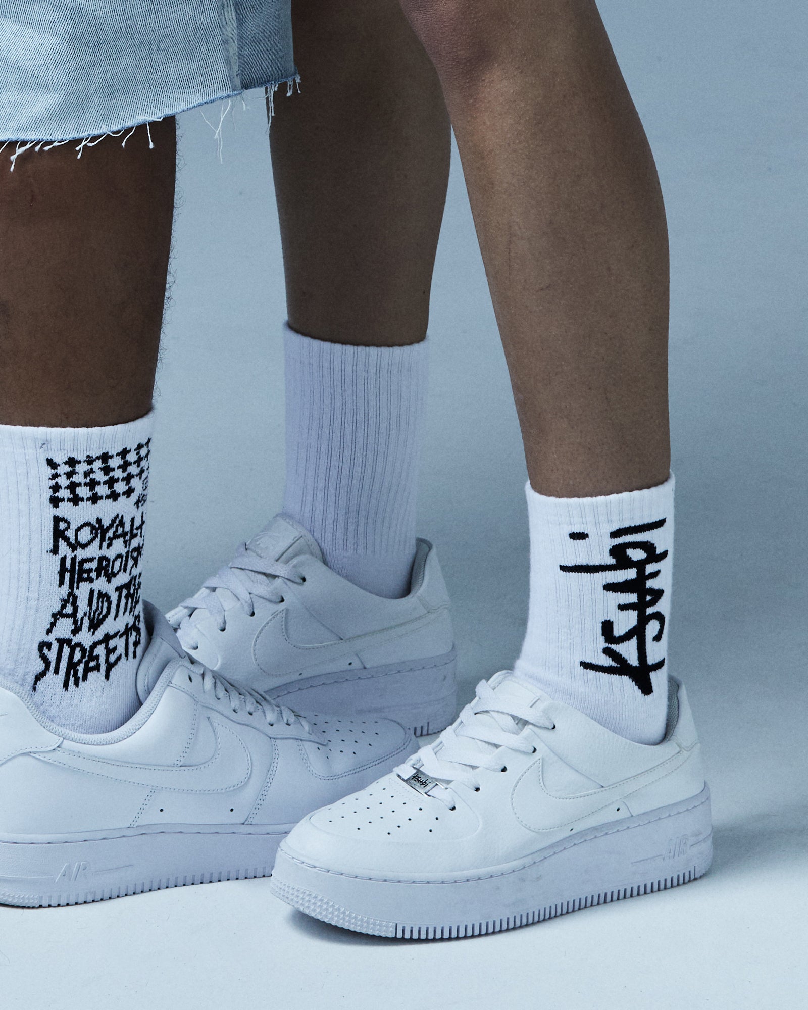 1999 Crew Ribbed Socks - White and Black Cotton - Image 2