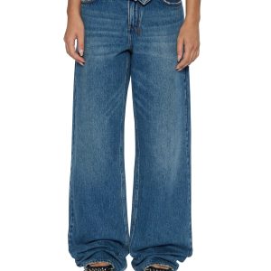 Womens Low Rider Flip Aged Relaxed Denim Jeans