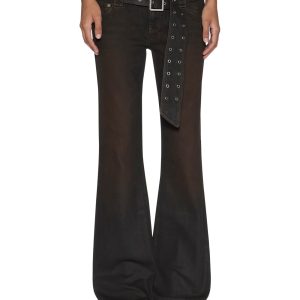Womens Soho Lo Belted Greased Slim Denim Jeans