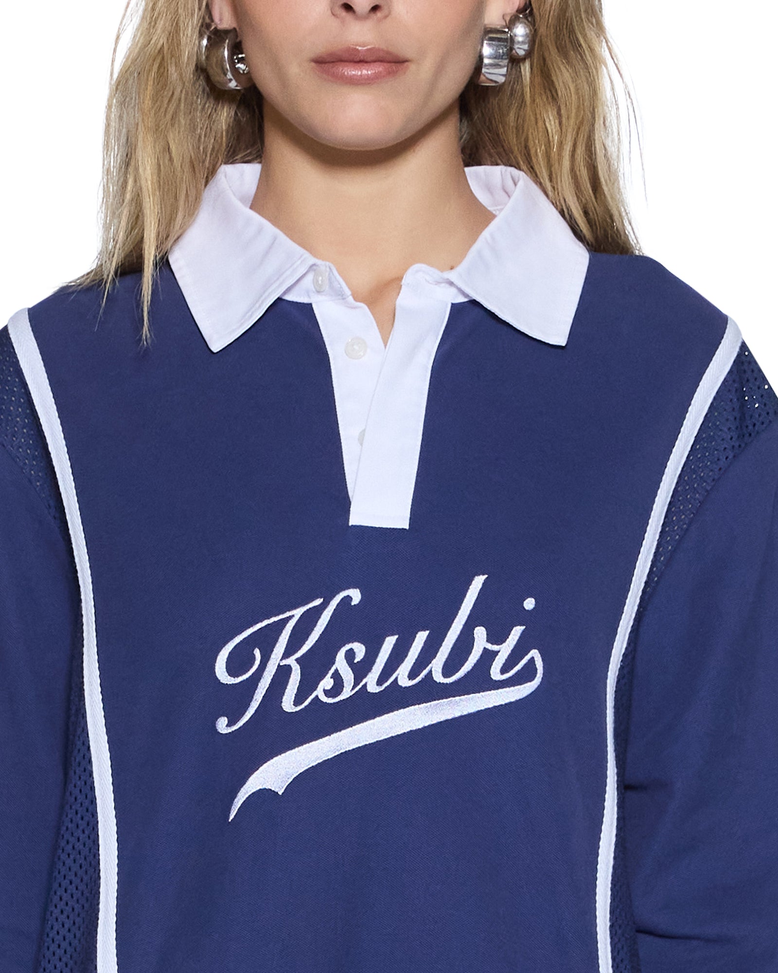Womens Playoff Ls Polo Jersey Navy Fashion Tops - Image 3