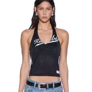 Womens Playoff Halter Jersey Black Fashion Tops
