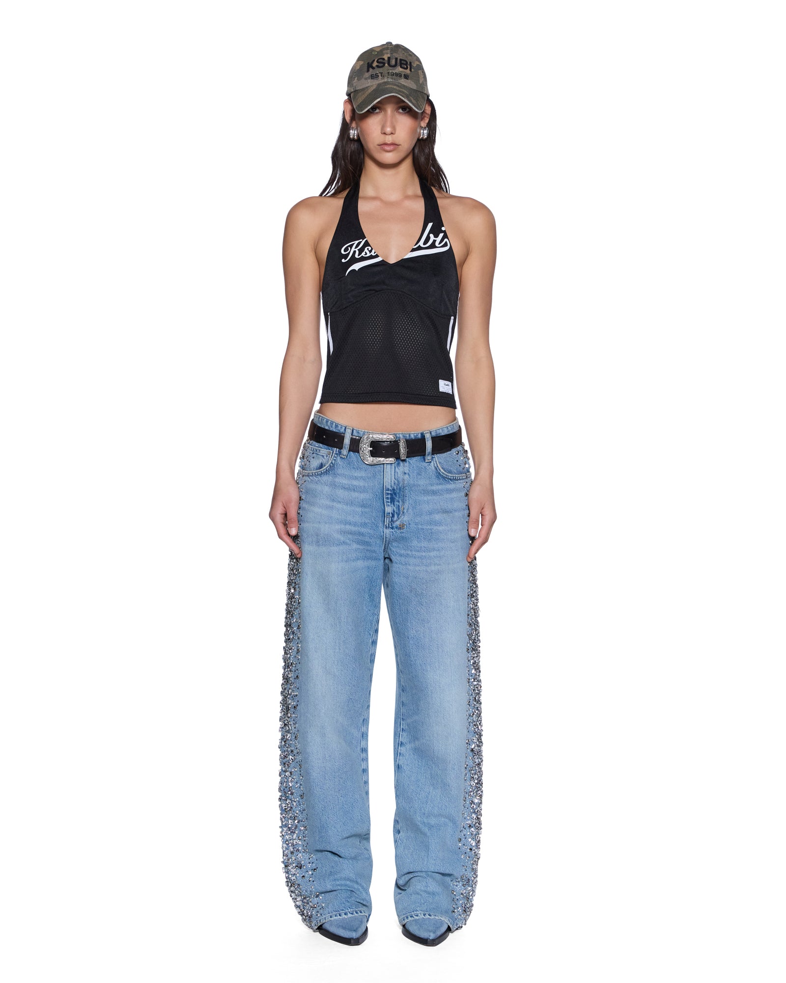 Womens Playoff Halter Jersey Black Fashion Tops - Image 2