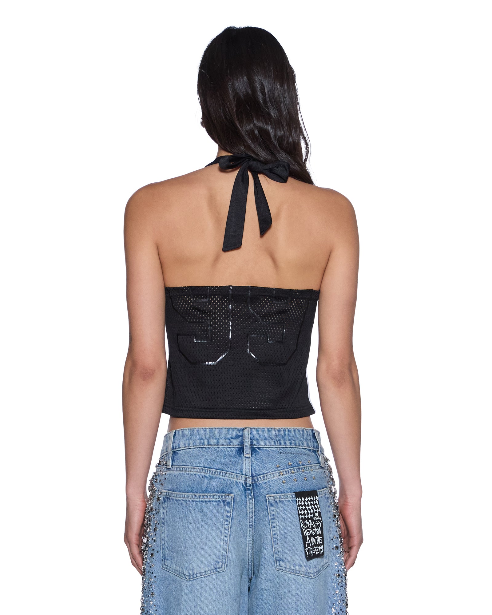Womens Playoff Halter Jersey Black Fashion Tops - Image 4