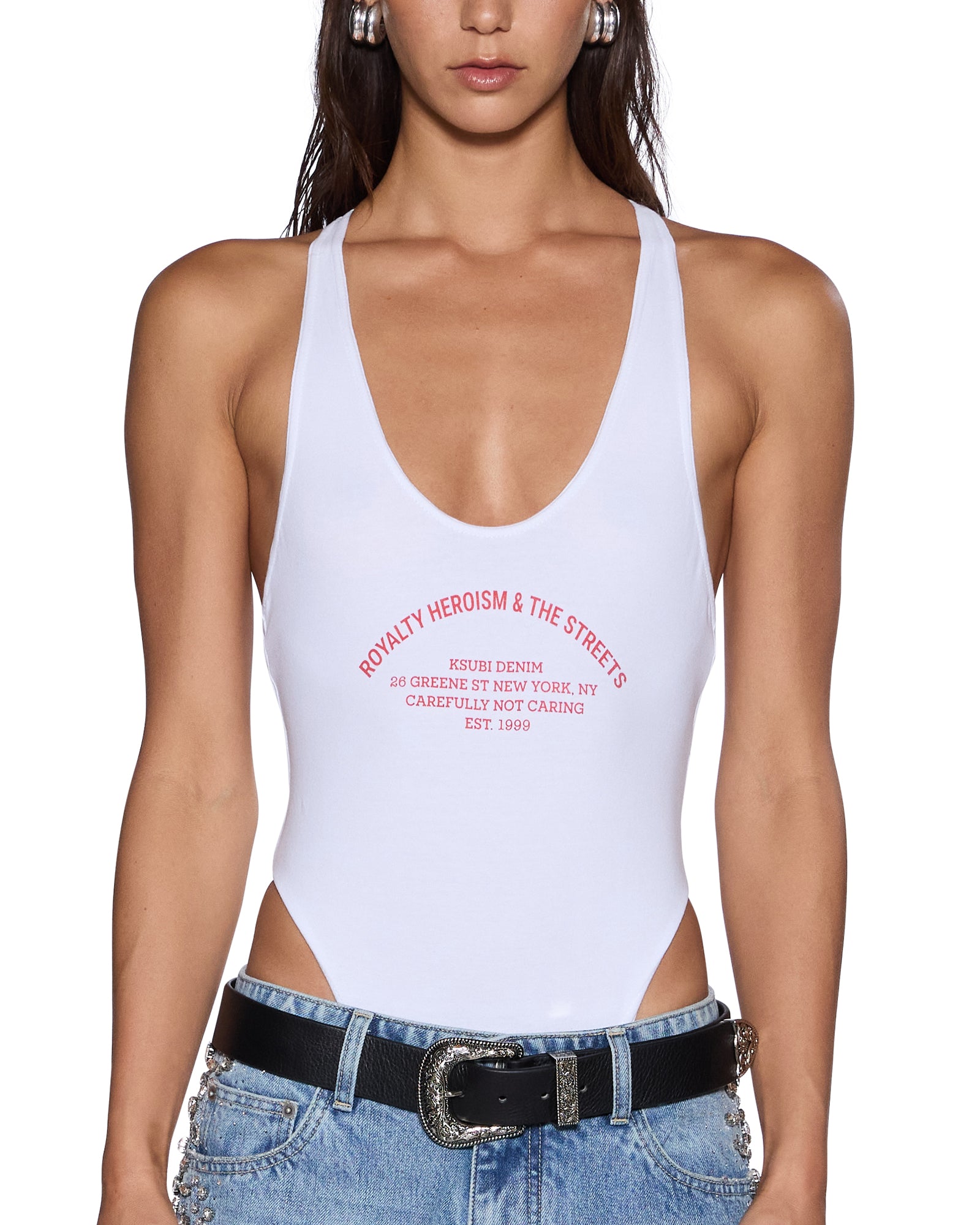 Womens Varsity Lara Bodysuit White Fashion Tops - Image 3