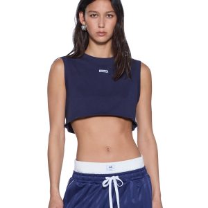 Womens Labels Crop Tank Navy Tees