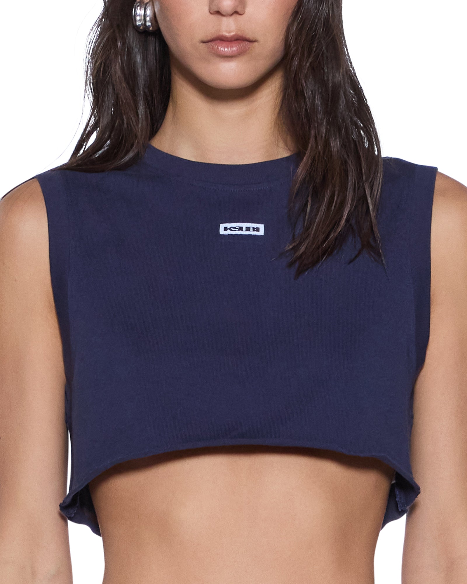 Womens Labels Crop Tank Navy Tees - Image 3