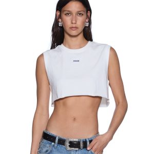 Womens Labels Crop Tank White Tees