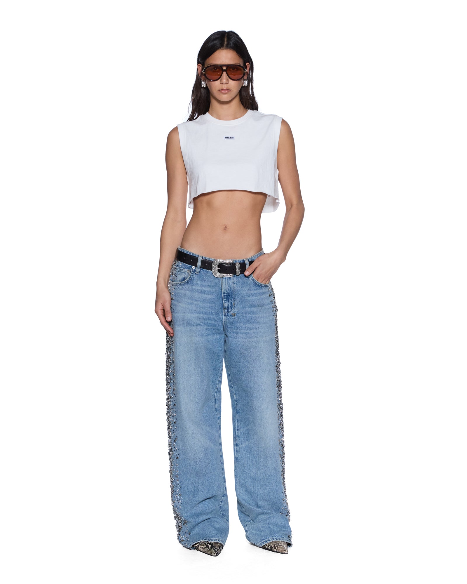 Womens Labels Crop Tank White Tees - Image 2