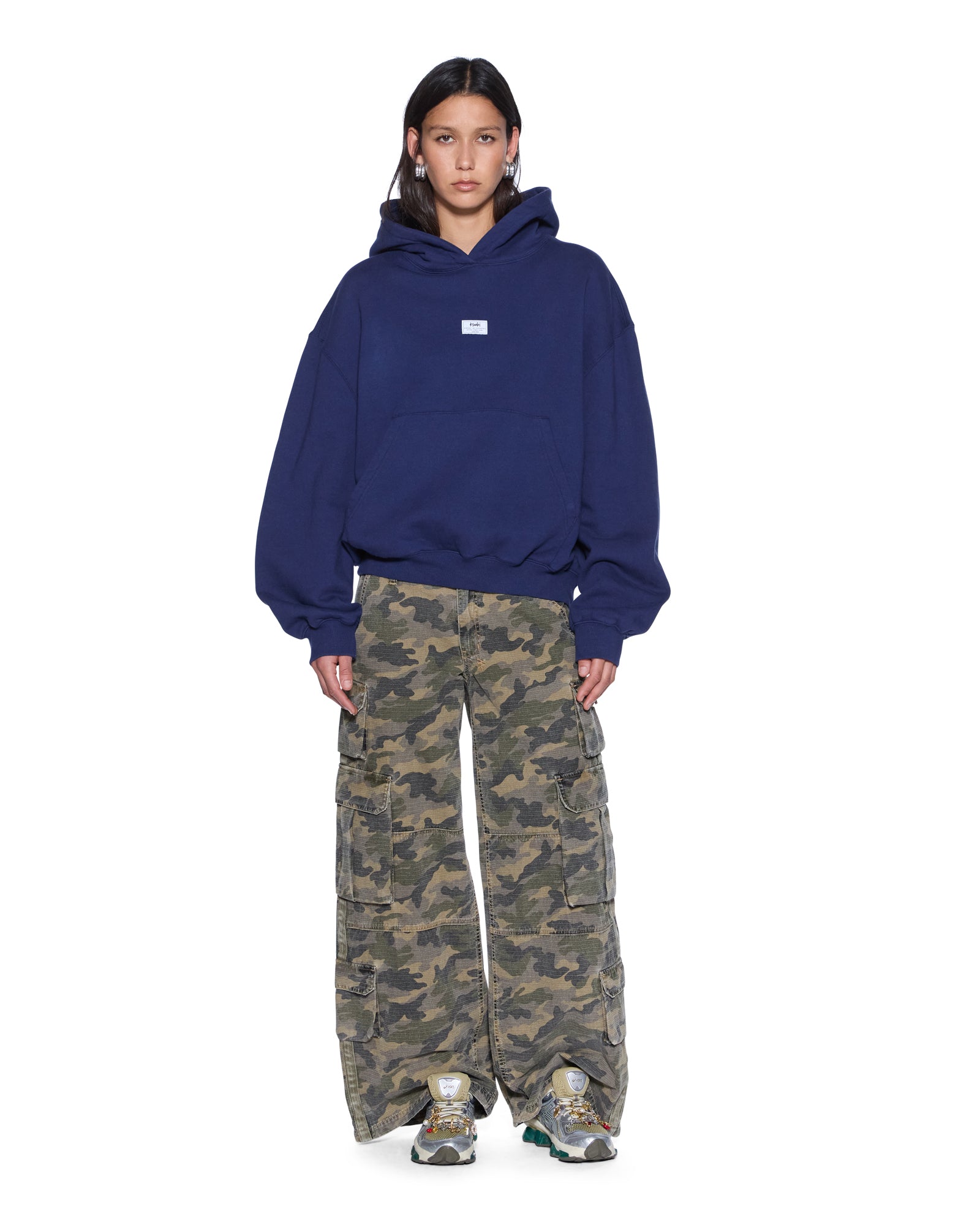 Womens Slouch Hoodie Navy Fleece - Image 2