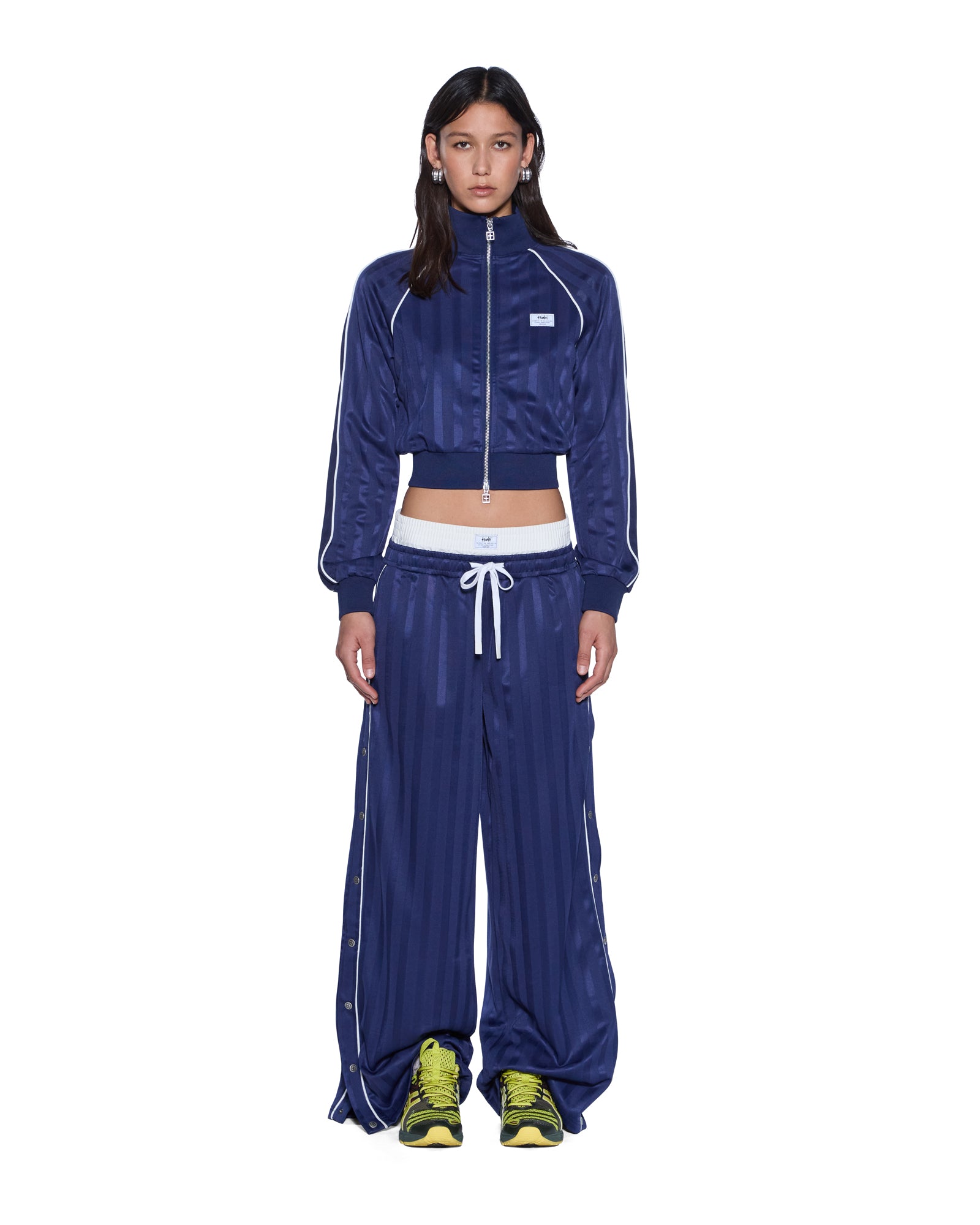 Womens Cropped Traktop Navy Fleece - Image 2