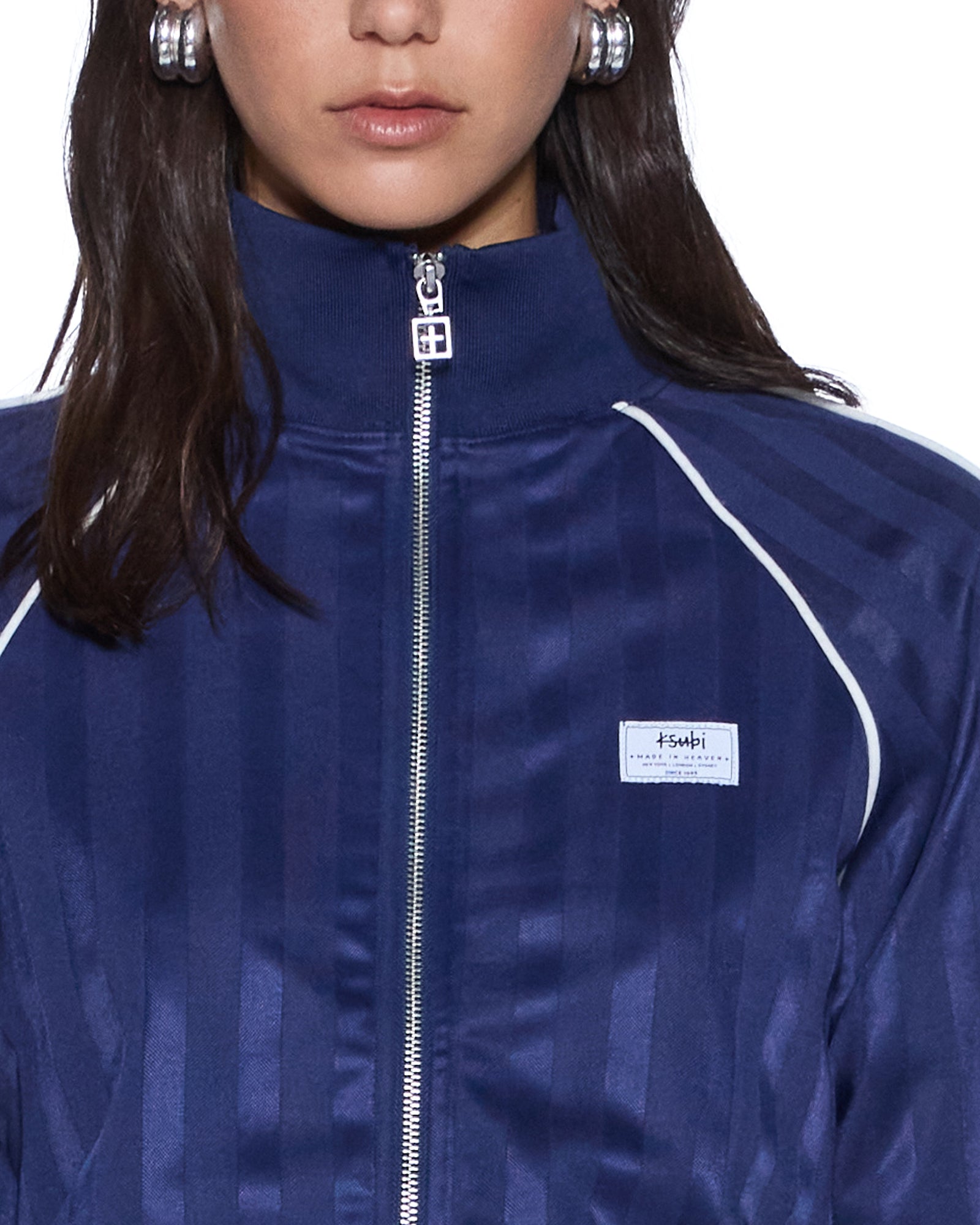 Womens Cropped Traktop Navy Fleece - Image 3