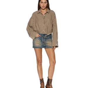 Womens Astra Ls Shirt Tan Plaid Shirts