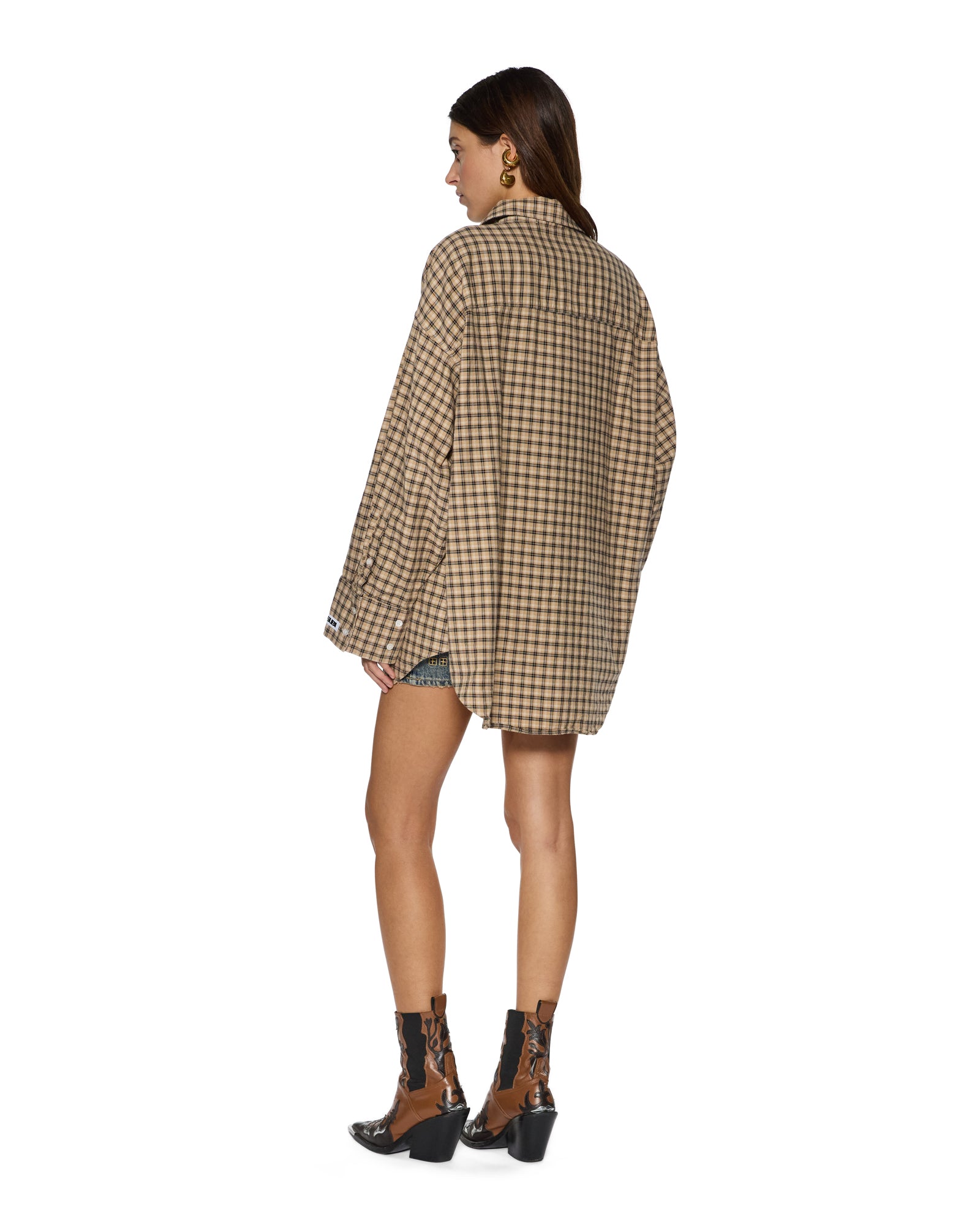 Womens Astra Ls Shirt Tan Plaid Shirts - Image 4
