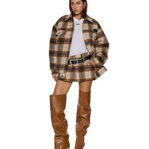 Womens Ksuper Trucker Jacket Plaid Jackets
