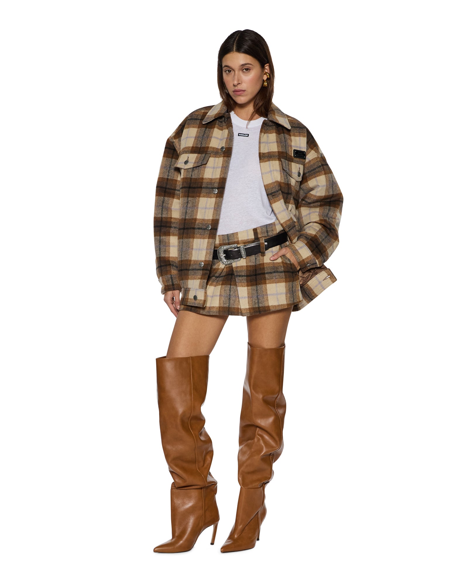 Womens Ksuper Trucker Jacket Plaid Jackets