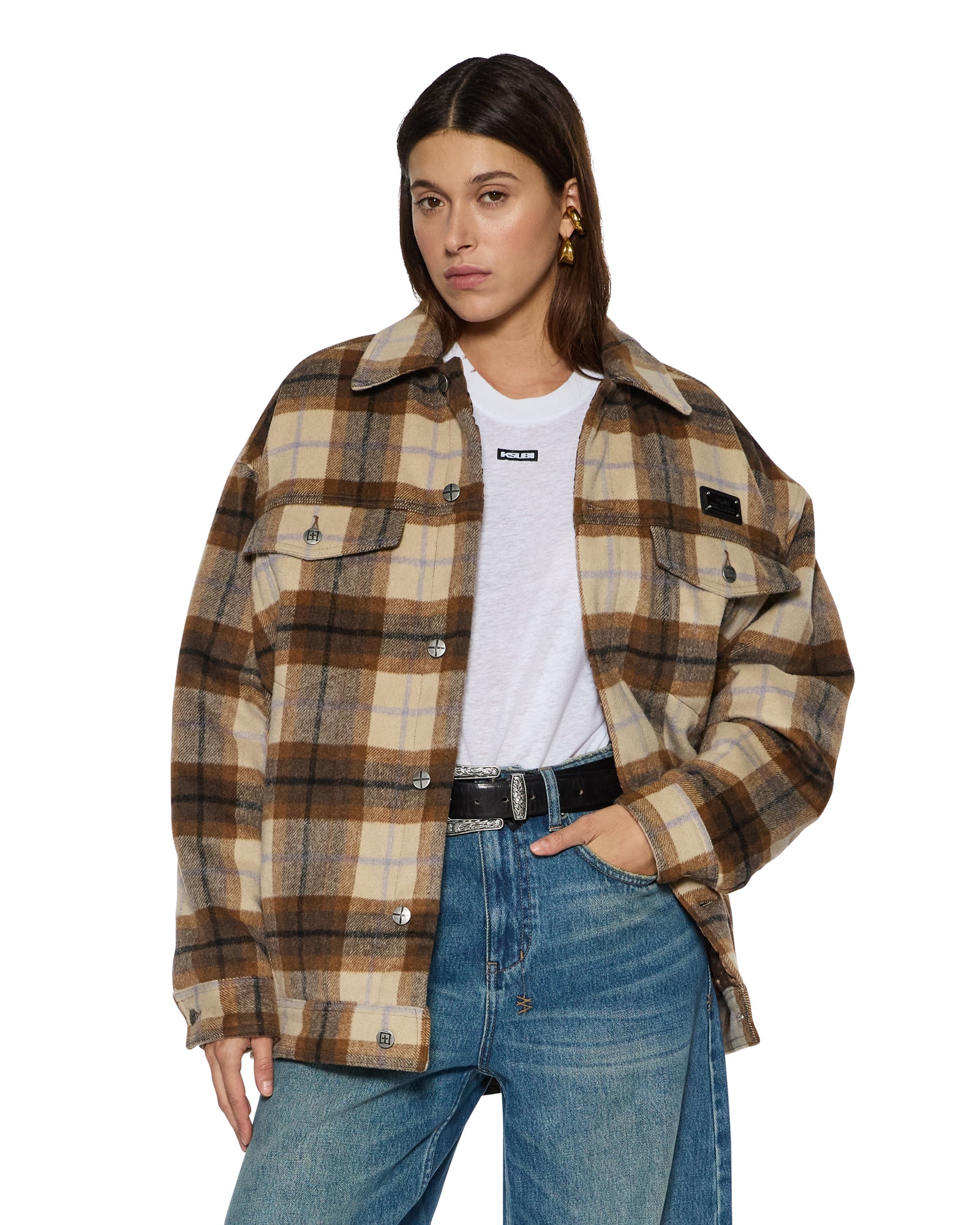 Womens Ksuper Trucker Jacket Plaid Jackets - Image 2