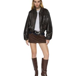 Womens Alpha Crop Bomber Worn Black Jackets