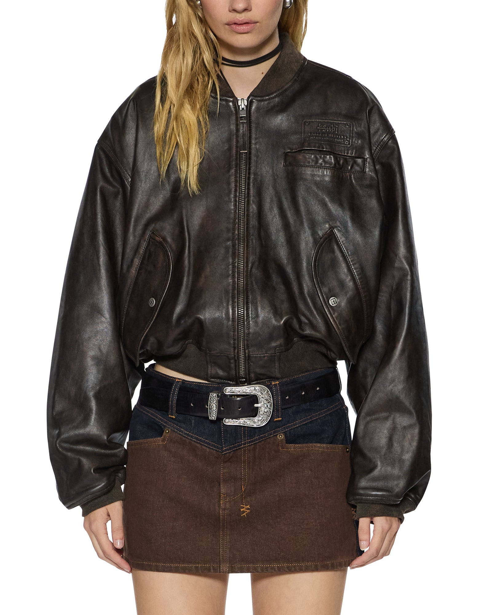 Womens Alpha Crop Bomber Worn Black Jackets - Image 2