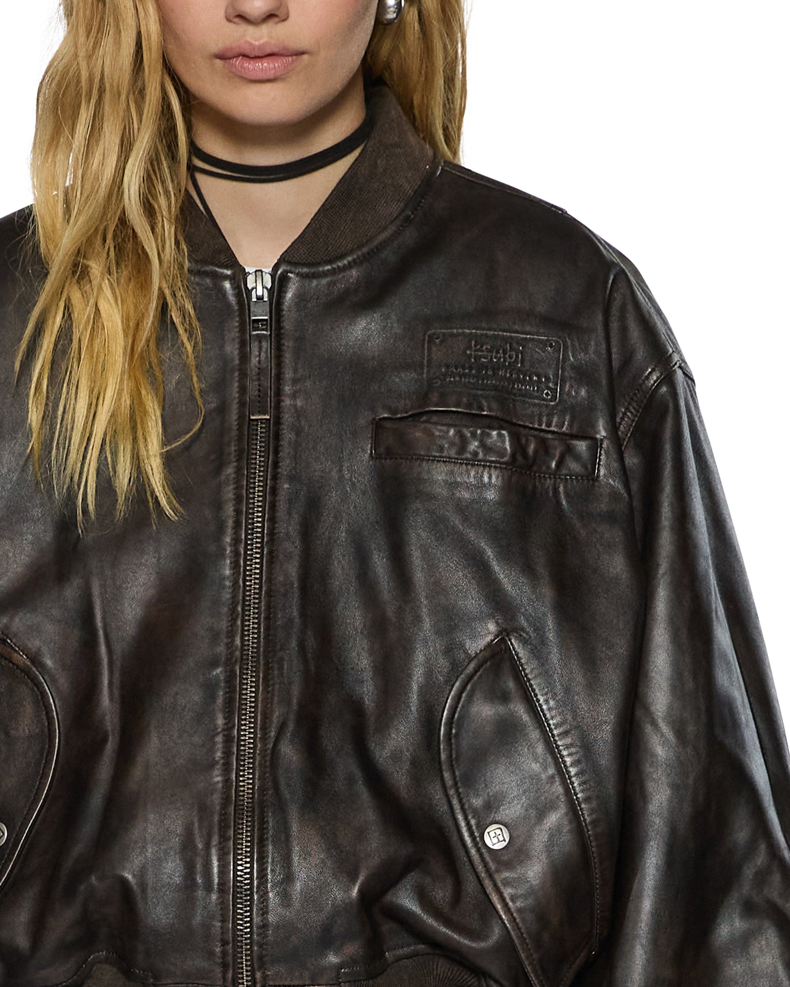 Womens Alpha Crop Bomber Worn Black Jackets - Image 3