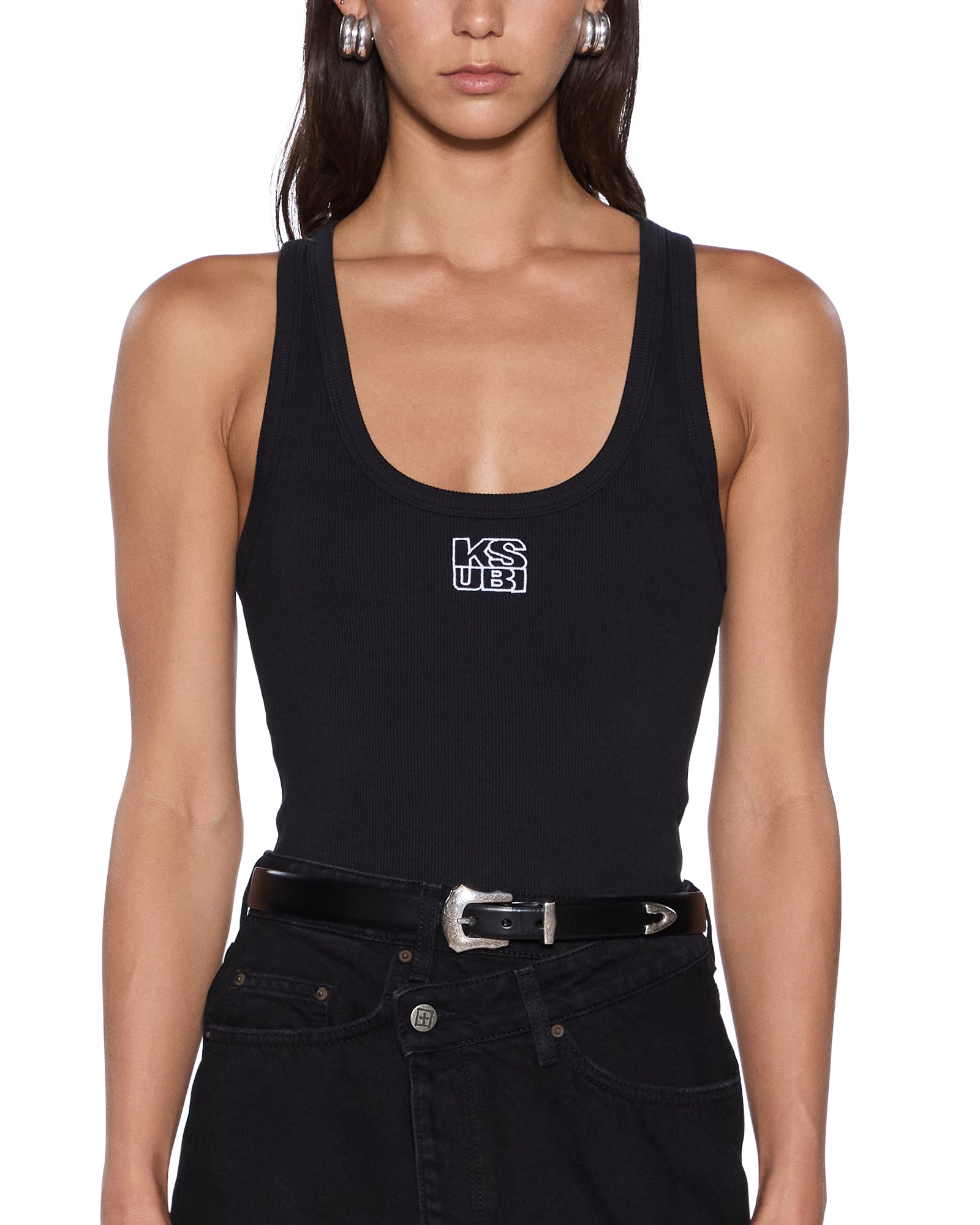 Stacked Origin Fitted Tank Top - Black - Image 3