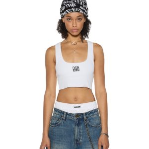 Womens Stacked Origin Crop White Fashion Tops