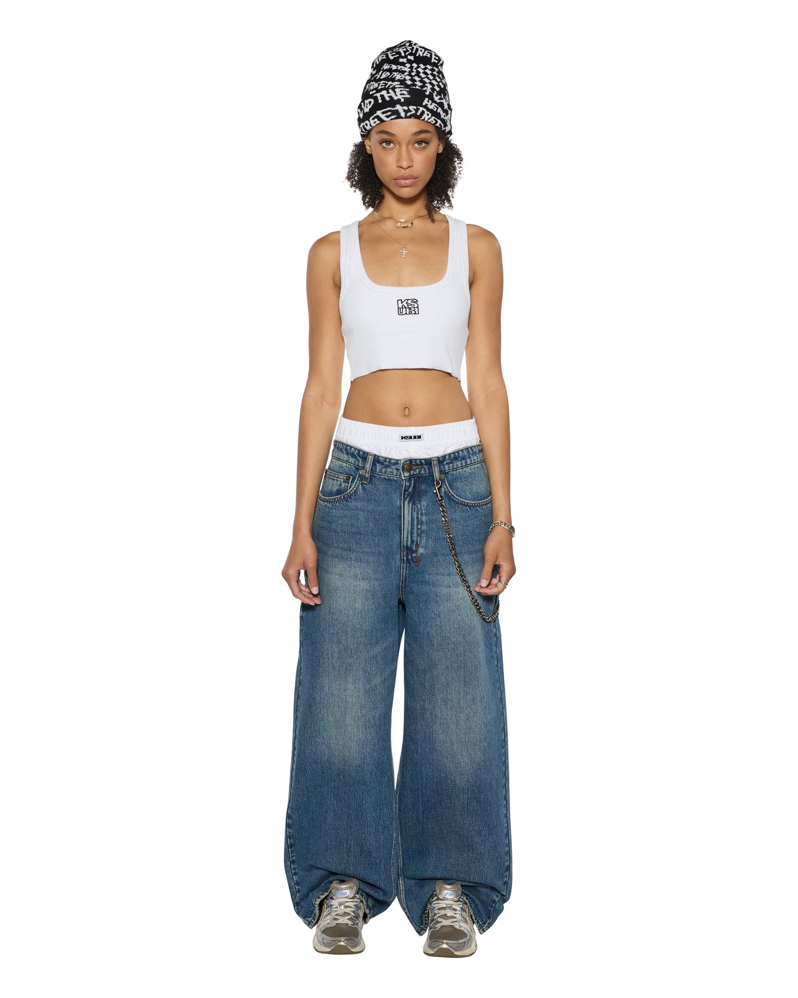 Womens Stacked Origin Crop White Fashion Tops - Image 2