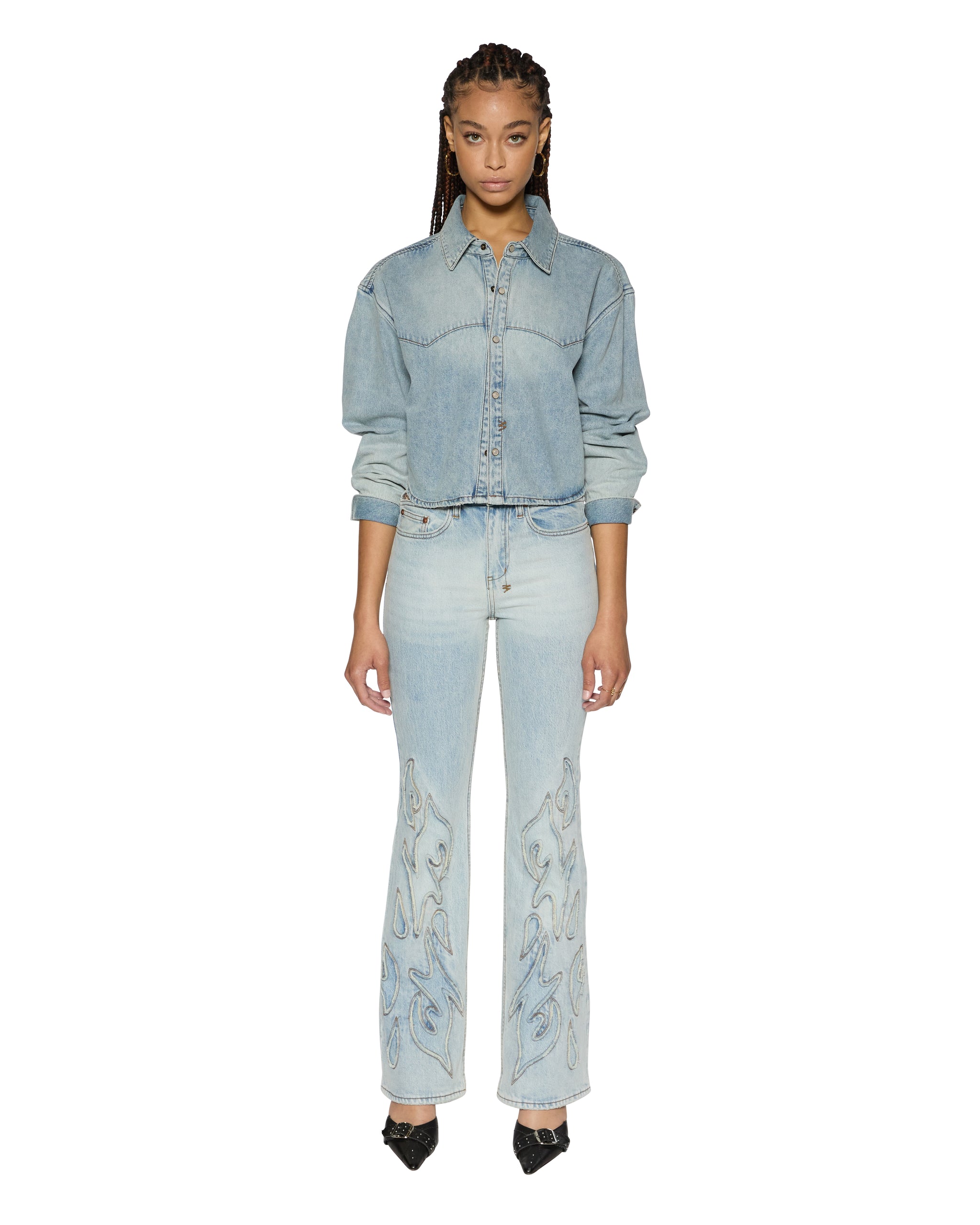 Alabama Crop Long Sleeve Shirt - Paragon Light Wash Denim - Image 2
