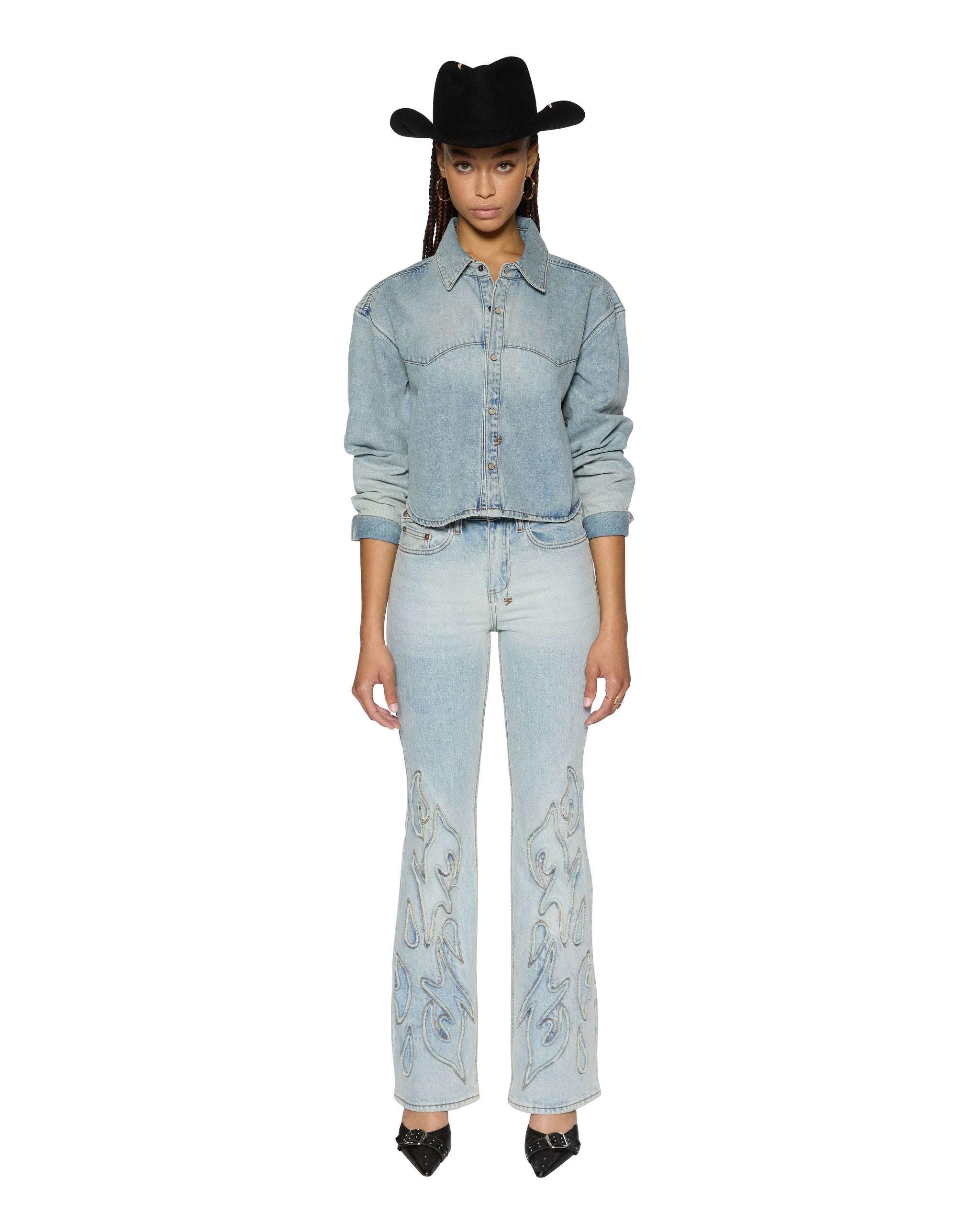 Alabama Crop Long Sleeve Shirt - Paragon Light Wash Denim - Image 3