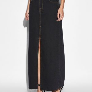 Kara Low Rise Maxi Denim Skirt - Washed Black