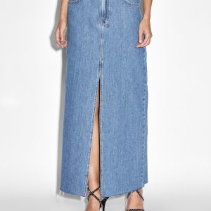 Kara Low Rise Maxi Denim Skirt - Medium Blue Wash