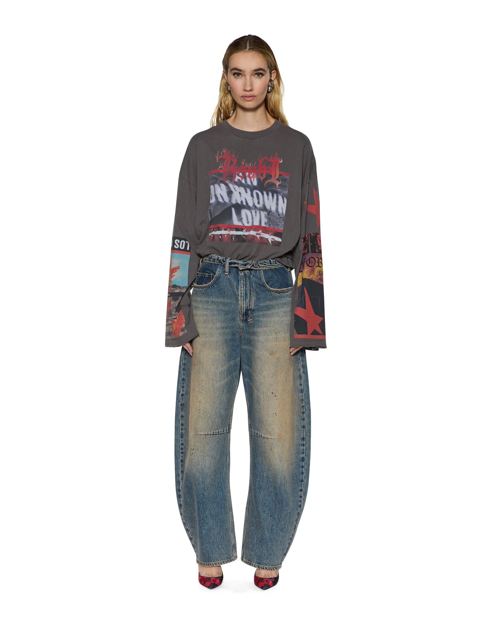Womens Altar Ls Boyfriend Tee Charcoal Tees - Image 2