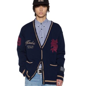 Mens Playoff Cardigan Navy Knitwear